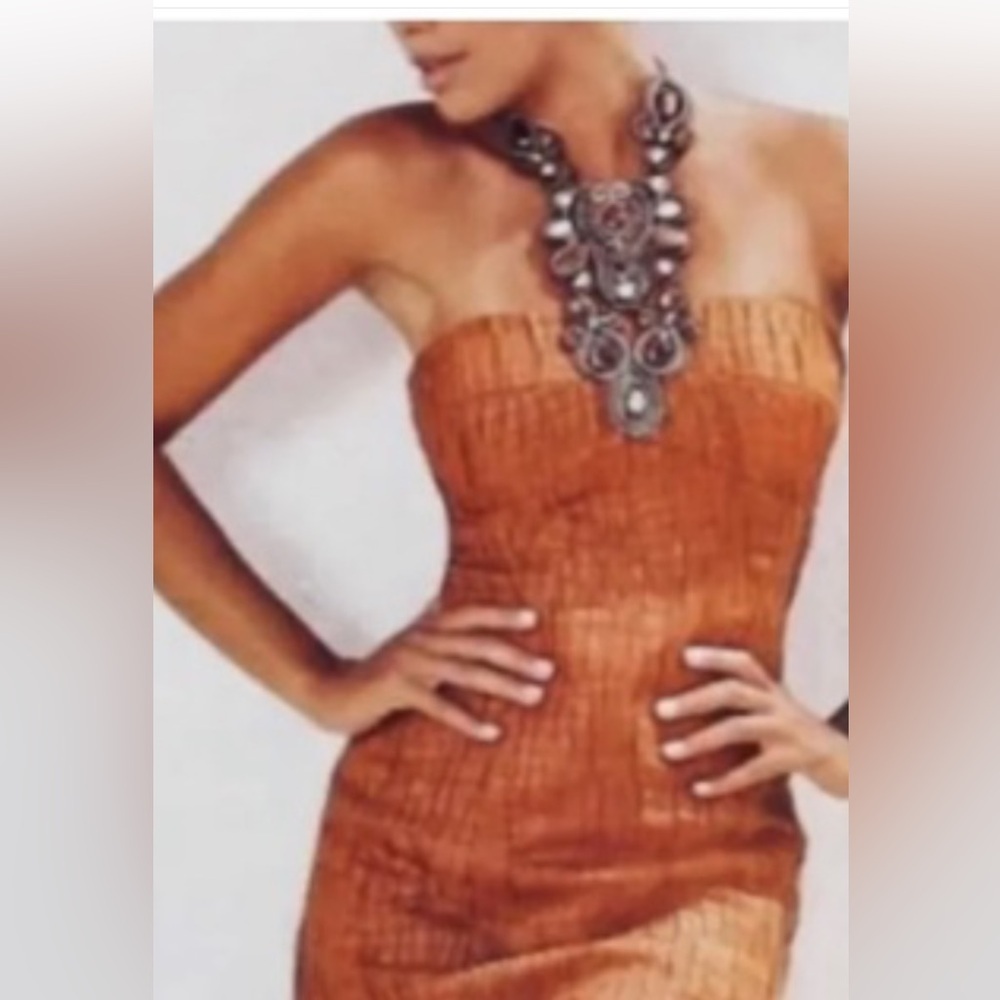Muse Brown Strapless Embellished Bodycon Dress - Picture 2 of 9